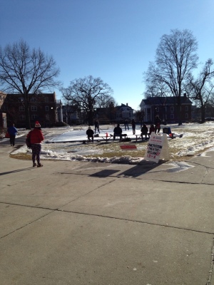 The skating rink on the campus quad is a popular winter hangout.