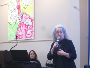 Nora Guthrie talked about the life and work of her father, the late Woody Guthrie, in a visit to AIC sponsored by the Cultural Affairs Council.