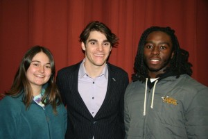 AIC students Grace Belt and Devonte' Dillion with RJ Mitte in the Griswold Theater.