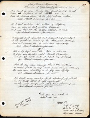 A copy of the original song 'This Land is Your Land' written by Woody Guthrie on Feb. 23, 1940.