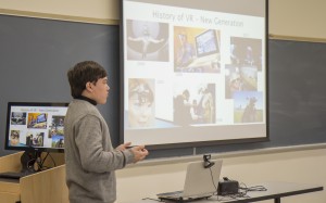 Senior Honors student and New Media major Cole Ludorf presents his research into virtual reality.