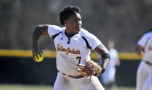 AIC softball player in action.