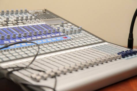 The control board in the production room of the new WAIC studio.