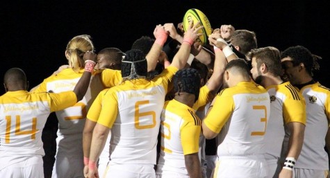 AIC Men's Rugby -- Celebrating a victory on the field.