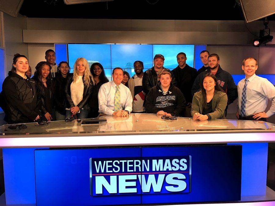 The Intro to Broadcasting class with Pisano (center) and Brown (far right).