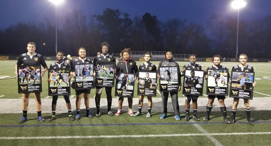 AIC rugby seniors on Senior Night this past fall.