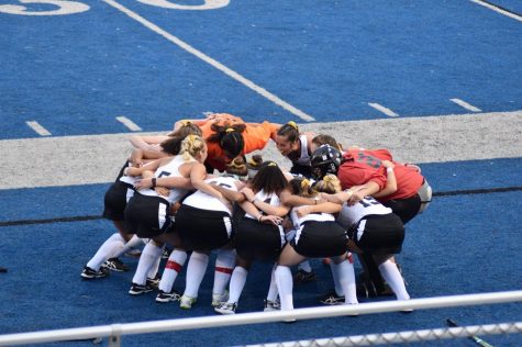 Huddle up: the field hockey girls join together to hype each other up! 