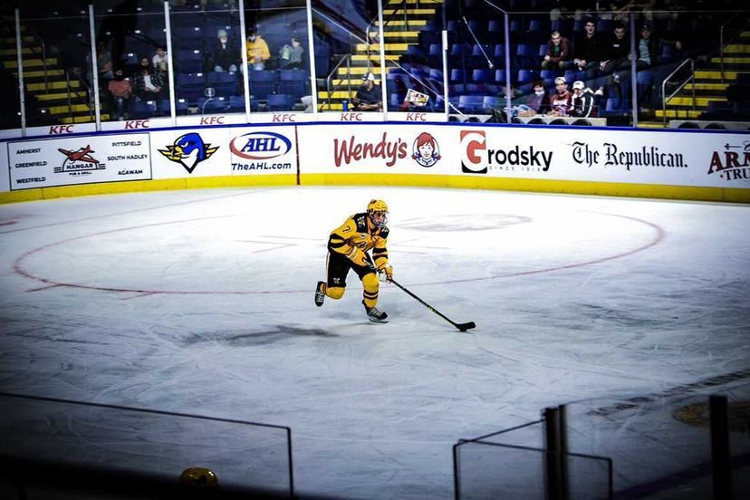 The Yellow Jackets take the ice at the MassMutual Center.